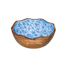 Q Basic Houten Kom Blauwe Bloem Ø30x11 Cm